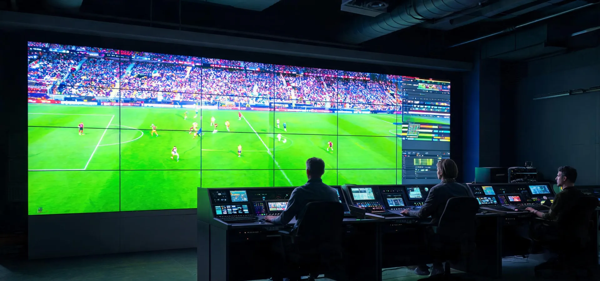 Large indoor LED video wall inside a venue operations center